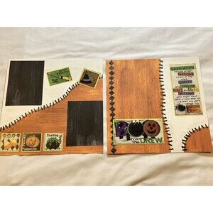Handmade (2) 12"x12" Premade Scrapbook Pages Layout Fall Autumn Halloween